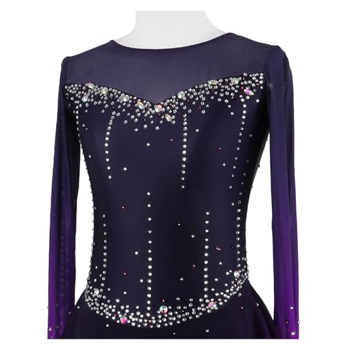 Vestido Feminino Gradiente Para Patinação No Gelo, Adulto, Mangas Compridas, Performance De Competiç