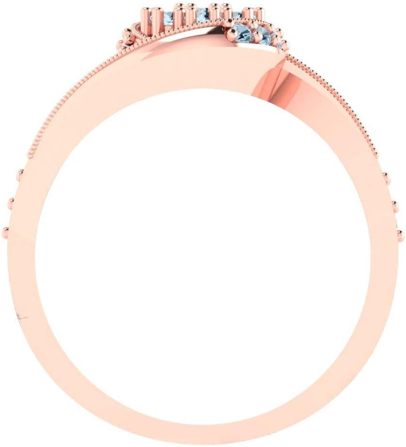 Clara Pucci Women's 18K Rose Gold Round-Cut London Blue Topaz Solitaire Bridal Set with Eternity Band (0.4 cttw)