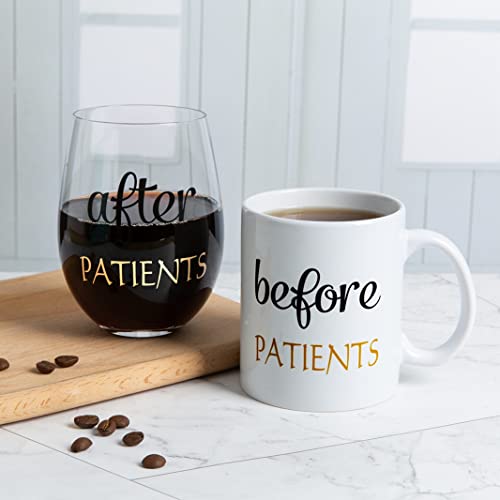 Before Patients After Patients Set Gift Package 11 oz Coffee Mug and 18 Stemless Wine Glass Idea for Dentist,Hygienist, Physician, Doctors Unique Nurse Day Graduation Gifts with Gift Card by REZIPO - Image 4