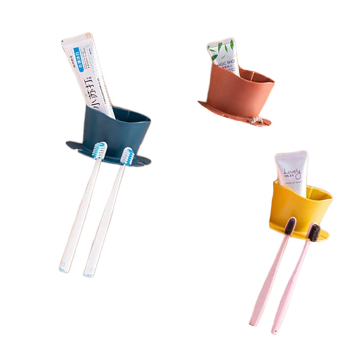 PRETYZOOM 9piezas Soporte De Cepillos De Dientes Multifuncional Estante De Almacenamiento De Autoadhesivo para Baño Diseño Sin Perforación Naranja Azul Oscuro Rosa