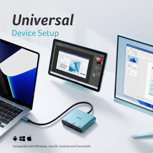 Image of Acer MultiLink 3-in-1 USB-C Hub | 4K HDMI @30Hz | USB 3.0 5Gbps Data Transfer | 100W USB-C Power Delivery Pass-Through | Plug & Play USB-C Adapter for MacBook, Windows Laptop, Tablet & Smartphone