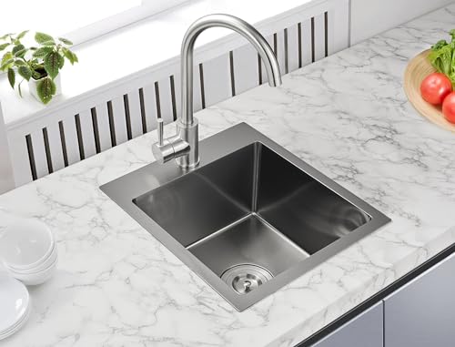 MENATT 15 x 17 Inch Drop in Kitchen Sink, 18 Gauge Stainless Steel Single Bowl Single Faucet Hole Kitchen Bar Sink or Prep Sink (Black)