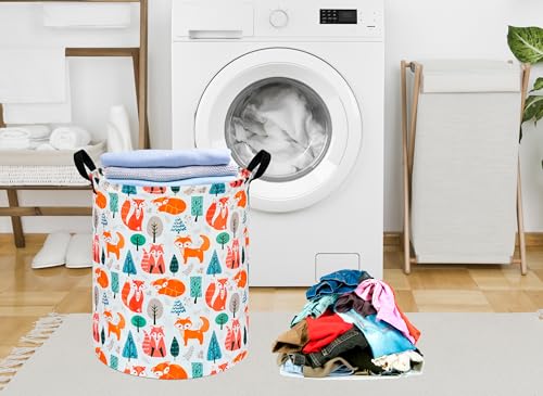 Image of Round Laundry Basket Nursery Hamper Kids Storage Bin Baby Toy Organizer Box Gift Basket for Room Decor