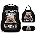 Pug Dog School Backpack with Lunch Box - Set of 3 School Backpacks Matching Combo - Soft Portable Black Bookbag and Pencil Case Bundle