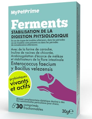 MyPetPrime Ferments Lactiques Probiotiques Chien 6,5M UFC - 30 CPR Probiotiques - Formule Vétérinaire - Système Digestif, Système Immunitaire, Antioxydant.