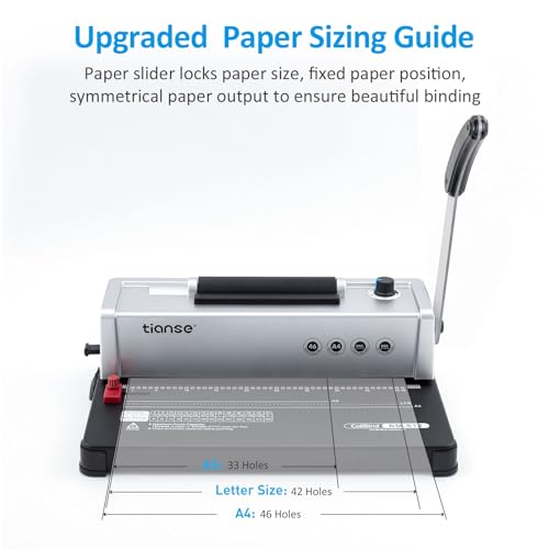 TIANSE Binding Machine, Spiral Coil Binder Machine, Manual Book Maker Punch Binder with Electric Coil Inserter,Suit for Letter Size / A4 / A5 with 100pcs 5/16'' Plastic Coil Binding Spines & Plier