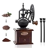 Manual Coffee Grinder, Untimaty Vintage Style Wooden Hand Grinder Hand Coffee Grinder Antique Cast Iron Roller Classic French Press Coffee Mill Hand Crank Coffee Grinders With Brush