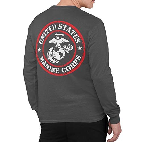 Lucky Ride Marine Corps Logo Stamp Circle T-Shirt Long Sleeve Shirt Front and Back Military Shirts tees