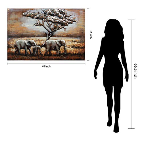 Empire Art Direct Elephants Metal, Hand Painted Primo Mixed Media Iron Sculpture, Decor,Ready To Hang,Living Room, Bedroom ＆ Office 3D Wall Art, 48 In. X 2.0 In. X 32 In, Brown,Tan #TOP7