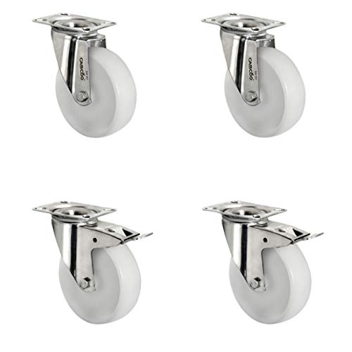 cascoo Juego siti125 N0 n0l0 N rollo Juego de 2 ruedas, 2 con tope, poliamida, acero inoxidable, diámetro de 125 mm, ruedas de transporte, cojinete de deslizamiento, Inox, soporta 600 Kg (4 unidades) Cover