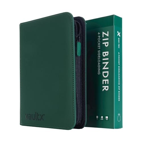 Vault X 4 Pocket Zip Binder, 160 Cards, Exo-Tec Material, 20 Side-Loading Pages (Green)