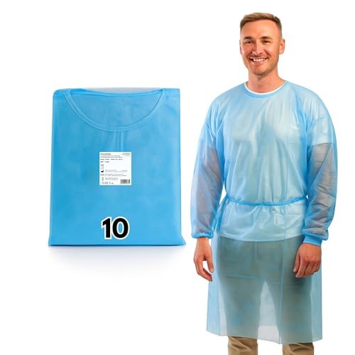 ADEBO Medical® | 10 St. | Blau | Einweg PP+PE Schutzkittel | Optimaler Schutz Einmal Kittel mit Strickbündchen & Klettverschluss – Premium OP Kittel