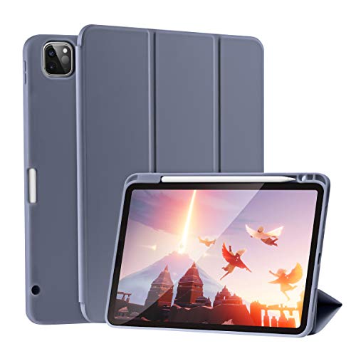 SIWENGDE Cases for iPad Pro 12.9 Case 6th/5th/4th Generation (2022/2021/2020) with Pencil Holder [Apple Pencil Wireless Charging] Soft TPU Smart Tri-fold Stand Protective Cover(Lavender)