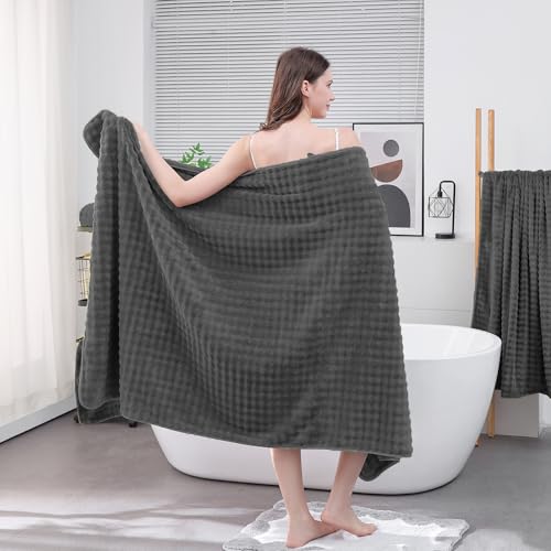 KBY Bath Towels Set of 2, Extra Large Bath Sheets 40X80 Inches,Quick Dry, Ultra Soft & Super Absorbent Oversized Bathroom Towel Sets for Adults, Gym, Spa, Pool & Hotel（Charcoal Gray） — view 5