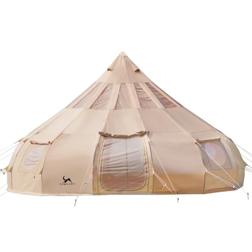TOMOUNT Canvas Tent with Rainfly with Stove Jack Bell Tent Yurt Glamping Tent with TPU Transparent Roof for Family Camping (19.7 Feet *11.5 Feet)