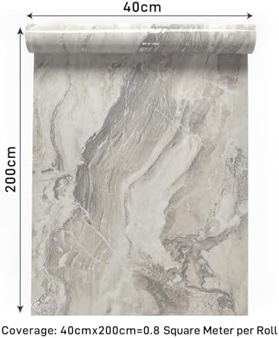 VaryPaper Peel and Stick Grey Beige Marble Effect Wallpaper 40cmx200cm Marble Contact Paper for Kitchen Countertops Marble Sticky Back Plastic Marble Vinyl Wrap for Furniture Worktop Vinyl Covering