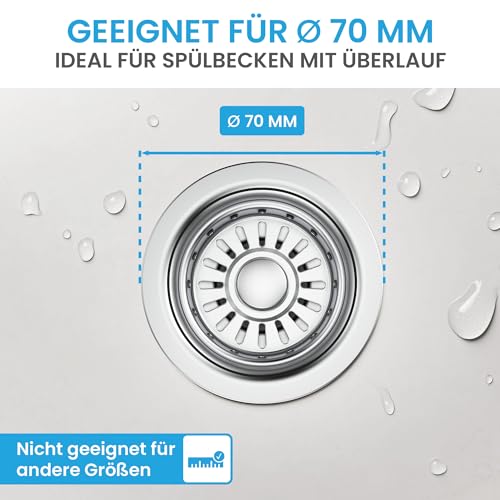Bächlein Ablaufgarnitur Pop Up für die Spüle [Ø 70mm mit Überlauf] - Küchenspüle, Spülenablauf Edelstahl poliert, Siebkorbventil Körbchenventil