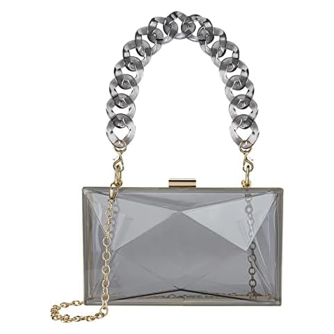 Linkidea Women Transparent Acrylic Box, Clear Purse Evening Clutch Bag, Rhombus Lady Party Wedding Crossbody Shoulder Handbag (Grey) Cover