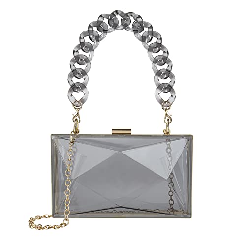 Women Transparent Acrylic Box, Clear Purse Evening Clutch Bag, Rhombus Lady Party Wedding Crossbody Shoulder Handbag (Grey)