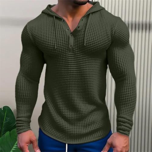 Men's Slim Fit Long Sleeve Hooded Sports Top Breathable Waffle Knit Casual Shirt4