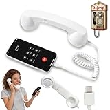 Retro Phone Handset Home Decor Aesthetic for iPhone Landline Rotary Phone for Home Pop Corded Telephone Handset for Cell Phones Connect to House Old School Vintage Telephone Receiver (White)