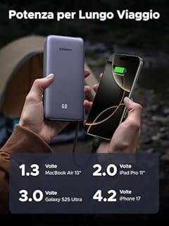 UGREEN Nexode 45W Power Bank 20000mAh Ricarica Rapida Caricatore Portatile PC Cavo USB C Integrato PD3.0 LED Compatibile con iPhone 17 16 15 14 Plus Pro Max Air Galaxy S25 S24 A56 A16 MacBook iPad