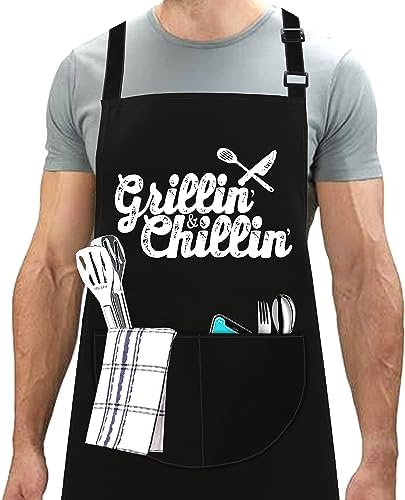 LINEN CLOSET® King of the Grill Apron for Men Funny Aprons Professional Bbq Aprons Kitchen Cooking Gift Apron with 2 Front Pockets Home Kitchen Garden Work Restaurant