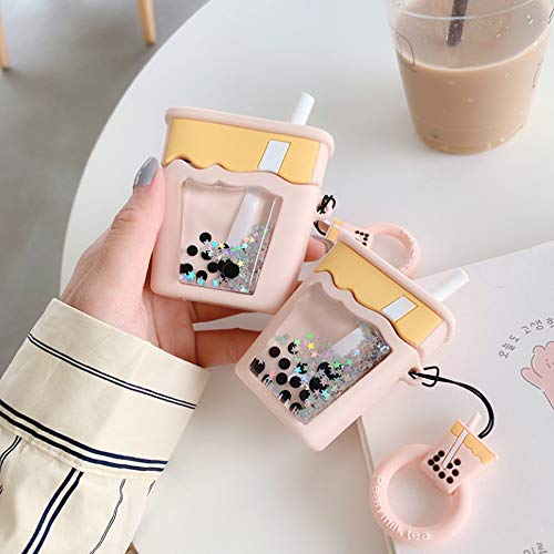 Compatible With Airpods Case Milk Tea Liquid 1/2, Protective Silicone Skin Cover For Airpod Case Quicksand Tea With Ring, Girls Women Funny Kawaii Cute Fashion Cartoon 3D For Airpods Case Boba #TOP2