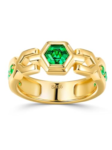 Mens Engagement Rings Green Gold Lab Grown Emerald Rings for Women Size 12