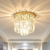 Gopmmy Modern Ceiling Light Crystal Chandelie,2-Tier French Gold Flush Mount Pendant Lighting Fixtur