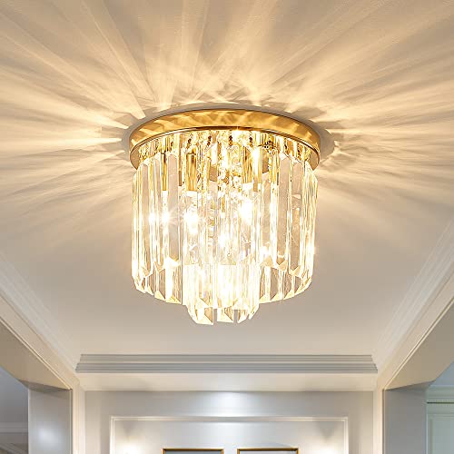 Gopmmy Modern Ceiling Light Crystal Chandelie,2-Tier French Gold Flush Mount Pendant Lighting Fixture For Kitchen Island Light Living Room Bedroom (3-Lights) #TOP3