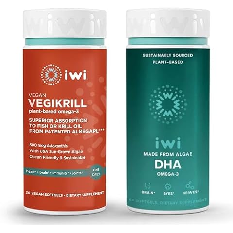 iwi Life Vegikrill & DHA Omega-3 Bundle, 30 Servings, Vegan Plant-Based Algae Omega 3, Krill & Fish Oil Alternative, No Fishy Aftertaste Cover