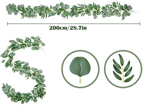 Hitopin 1 Piece Eucalyptus Garland Artificial Plant, Artificial Hanging Willow Vines, Silver Dollar Eucalyptus Leaves, Decoration Eucalyptus Wreath, for Wedding Party Home Decoration (Green)
