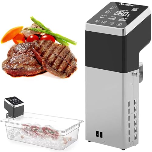Precyzyjny urządzenie gotowania metodą sous vide 1600W, profesjonalny cyrkulator zanurzeniowy ze stali nierdzewnej, dokładny termostat z dużym ekranem dotykowym i precyzją ±0,1°C.