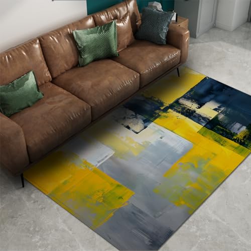 Tapis rétro abstrait scandinave jaune 120x180cm décor de sol