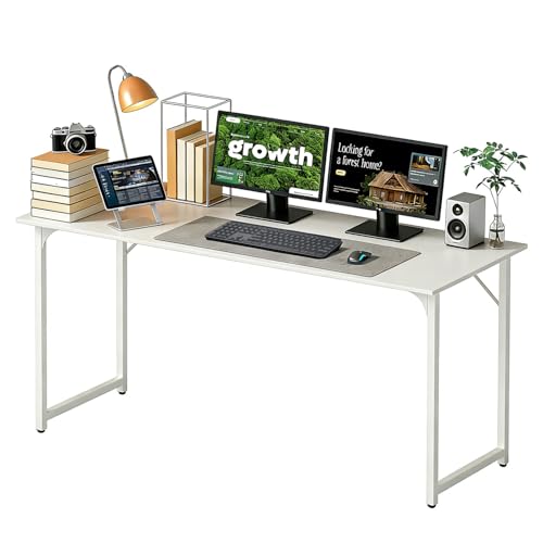 Image of BestOffice Computer Desk,Home Office Desk, Modern Simple Style for Home Office Study Writing (White, 55 Inch)