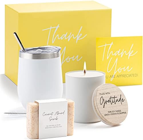 Boxzie Thank You Gifts for Women, Gift Box Set, Basket Ideas - Gratitude Candle & Tumbler - Appreciation Gifts for Coworkers, Boss, Employee, Hostess, Female, Realtor, Work Anniversary, Friend, Nurse