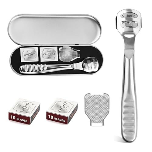 Professional Stainless Steel Foot File Remover with 20 Blades for Dry and Wet Feet Hard Skin Pedicure Foot Care Tool for Soft & Smooth Feet