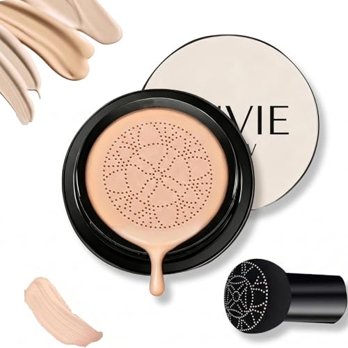 Image of CC Cream Foundation with Mushroom Head Air Cushion for Even Coverage - Lightweight Hydrating Formula Infused with Hyaluronic Acid Vitamin E Provides Natural Dewy Finish Suitable (Warm)