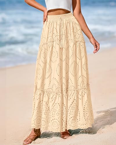 Image of BTFBM Eyelet Long Skirts for Women Beach Vacation