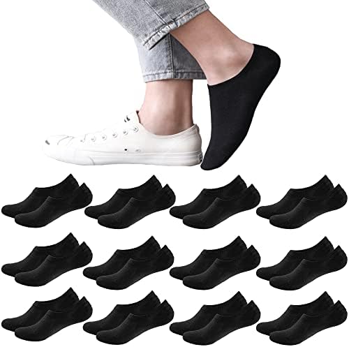 JUMPING MAN No Show Socks Girls Women 12 Pairs Thin Casual Invisible Non Slip Flat Boat Line Low Cut Ankle Socks For Women Cotton (12 Pairs Pure Black), White