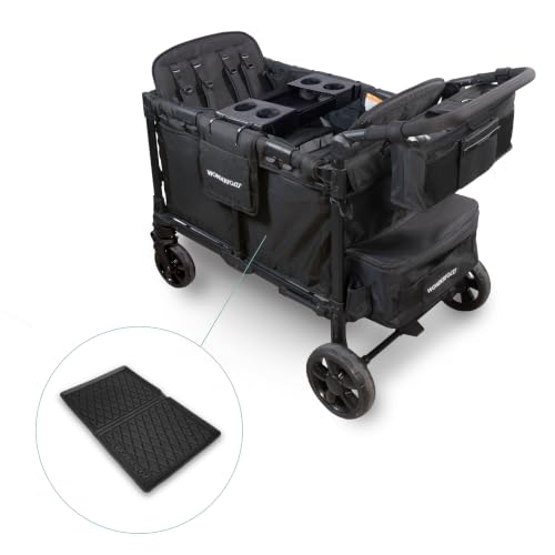 Image of Wonderfold W4 Elite Pro Bundle - 4-Seater Stroller Wagon with All-Weather Mat, Flex Snack Tray, and Parent Console, Safety-Certified with 5-Point Harnesses - Black