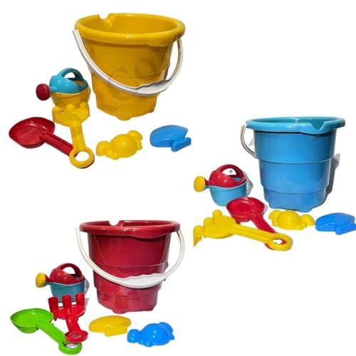 Balde Com Regador Infantil Monte Líbano Rastelo Pazinha Forminhas Crianças +18 Meses (Amarelo)