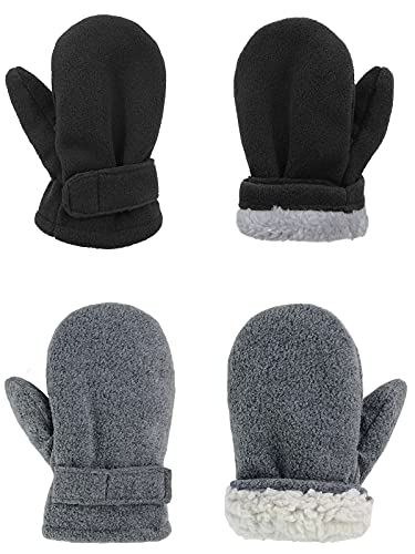 Century Star Toddler Mittens Kids Winter Gloves For Baby Boys Girls Warm Toddler Gloves Sherpa Fleece Lined Baby Mittens Black&Grey 2-4 Years #TOP7