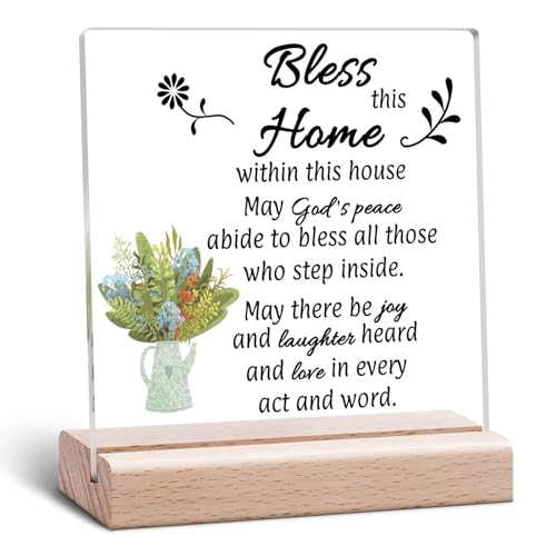 New Home Desk Decorative Sign Homes Decor House Warming Gifts for New Homeowners First Home Gift for Couple Women First Apartment Keepsake Moving In Acrylic Sign With Wooden Stand for Desk Table Shelf