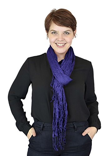 Belle Donne - Women's Crinkle Fashion Scarf Solid Color Polyester Scarves - Midnight Blue #TOP1
