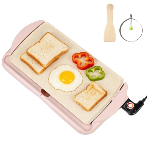 Image of 20 inch Pink Electric Griddle & Skillet with Ceramic Non-Stick Surface, 1400W Family-Sized Extra Large Baking Pan, Adjustable Temperature & Slide-Out Drip Tray