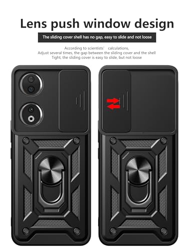 Image of Casodon Heavy Duty Back Case Cover for Honor X7B 5G, Shockproof Honor X7B Back Cover, Ring Case with Kickstand and Camera Protection Shutter - Black