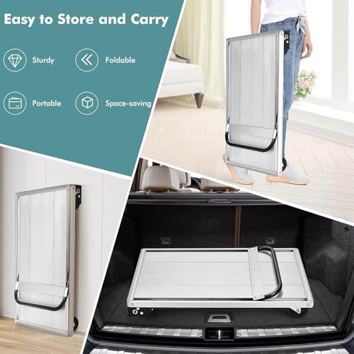 Carrello pieghevole in alluminio resistente con superficie antiscivolo e ruote girevoli per una mobilità senza sforzo, perfetto per magazzini, garage e uso domestico.