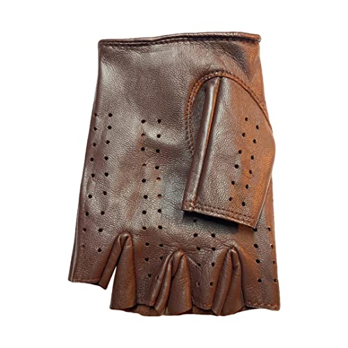 Luvas masculinas de couro de ovelha genuíno, meio dedo para dirigir, ciclismo, moto, exercício e fit